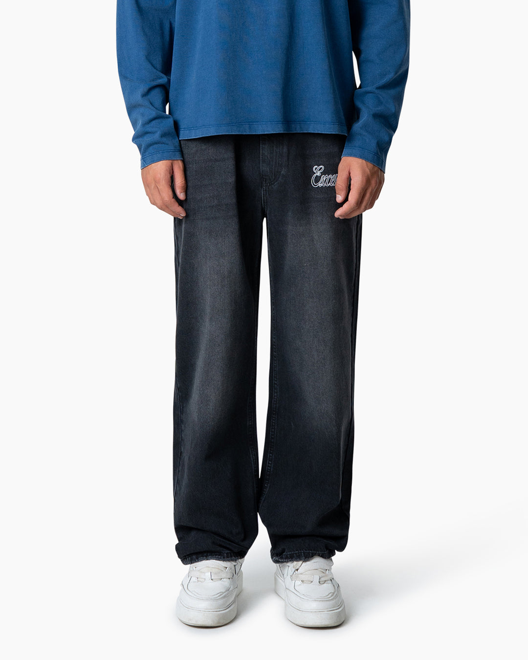 Embroidered Jeans | Washed Antracite