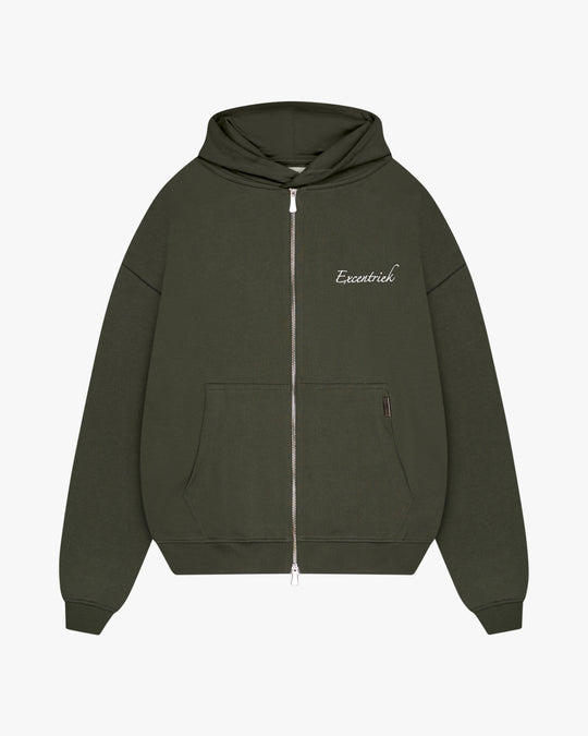 Essential Double Zipped Hoodie Forest Green