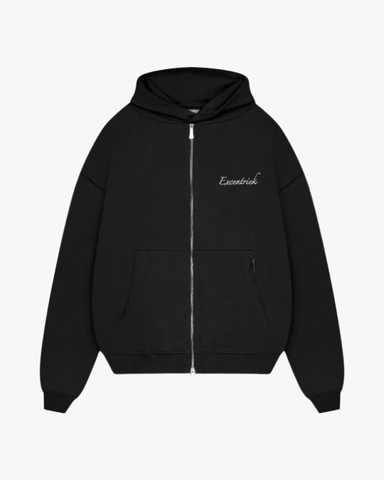 Essential Double Zipped Hoodie Deep Black