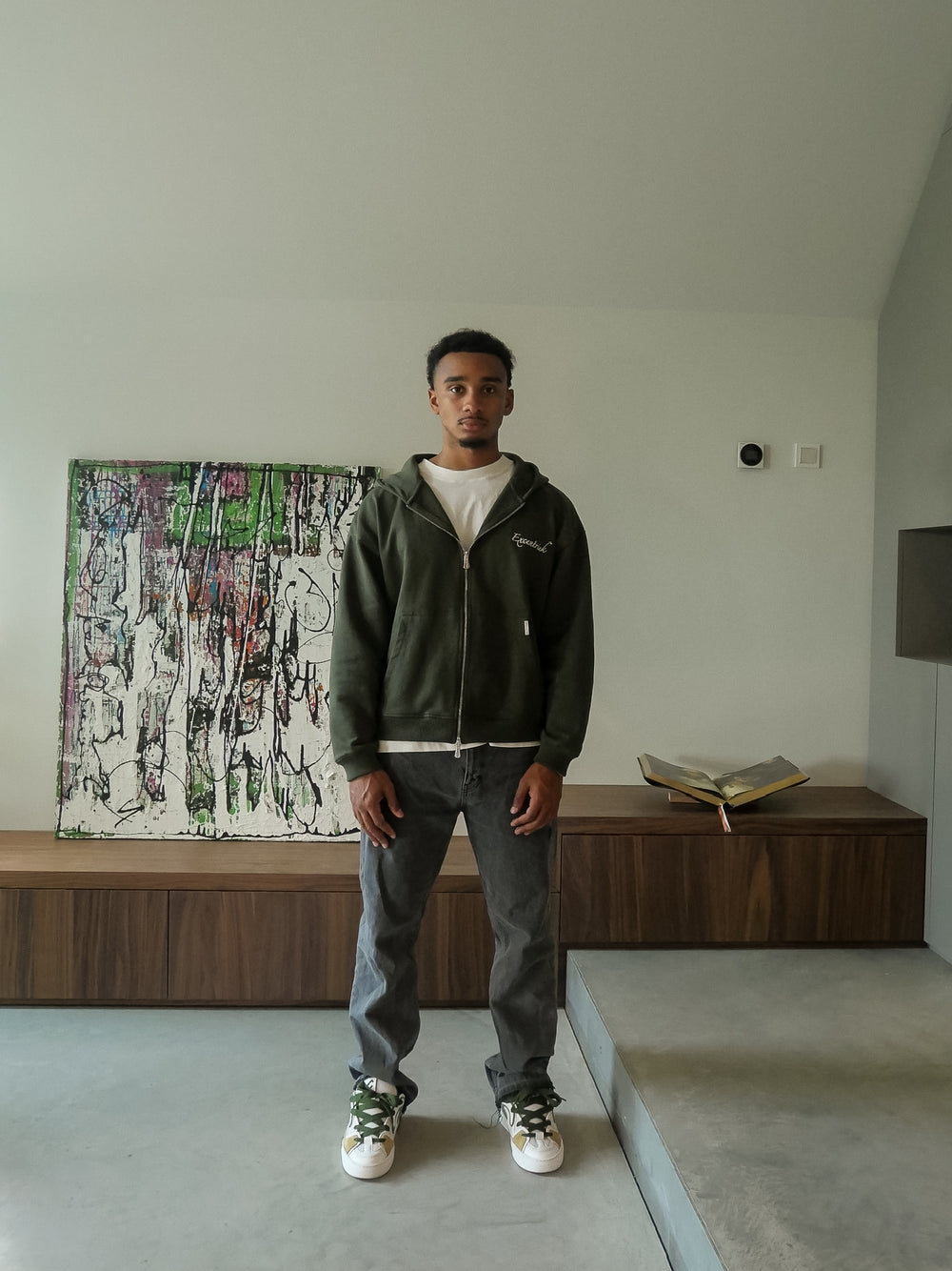 Essential Double Zipped Hoodie Forest Green