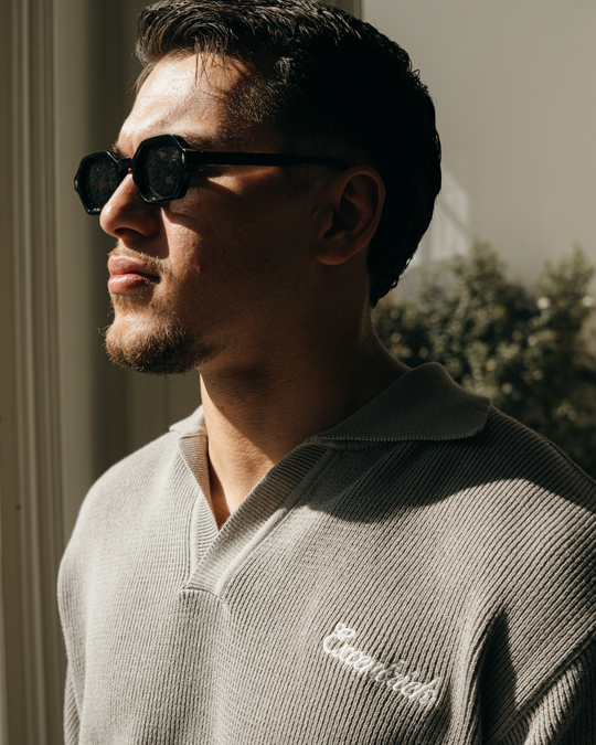Initial Knitted Polo | Marble Grey