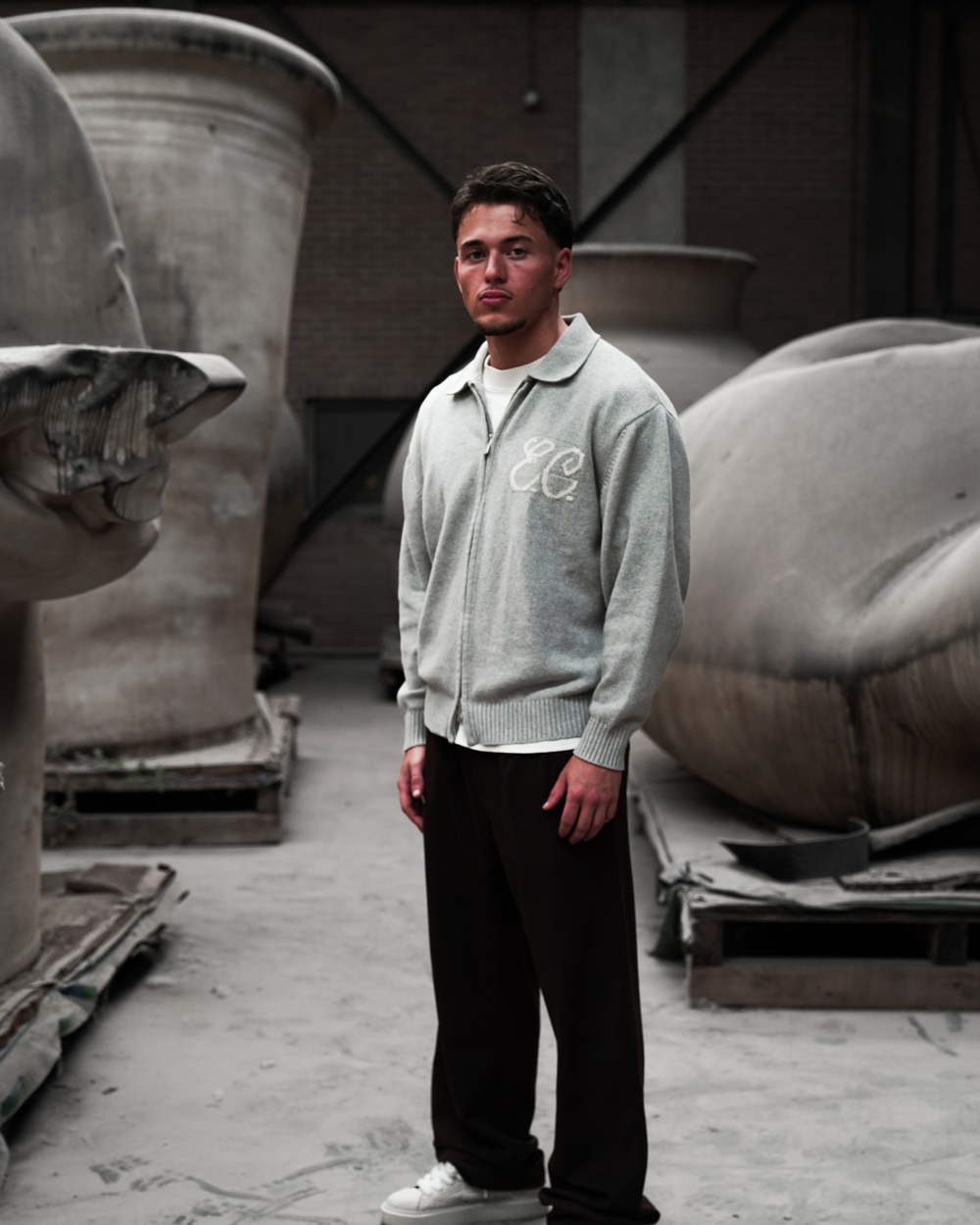 Zipped Cardigan Marble Grey