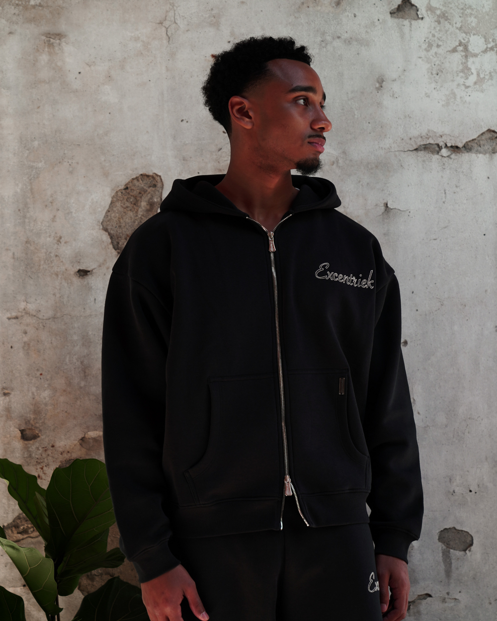 Initial Zipped Hoodie Black