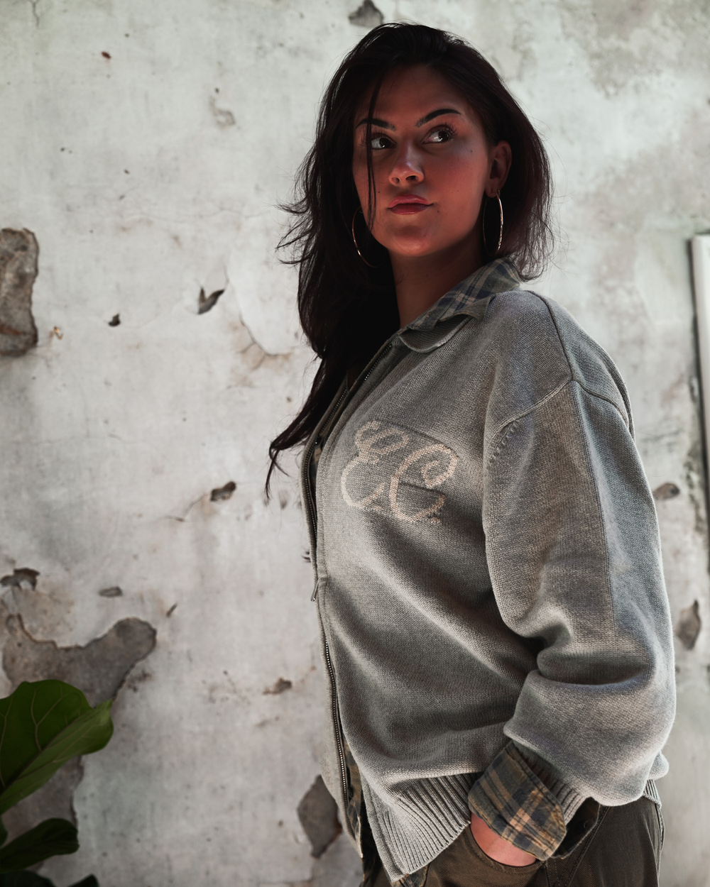 Zipped Cardigan Marble Grey