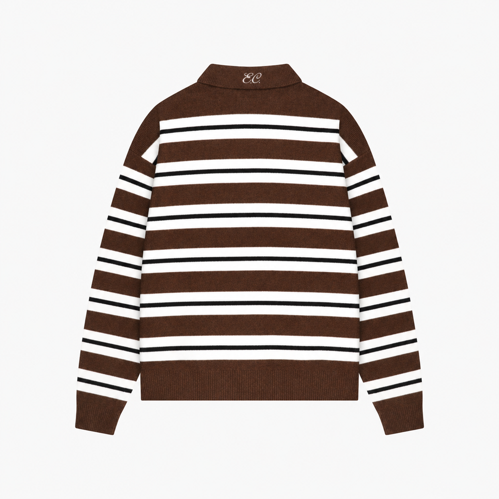 Striped Knitted Polo | Brown/White