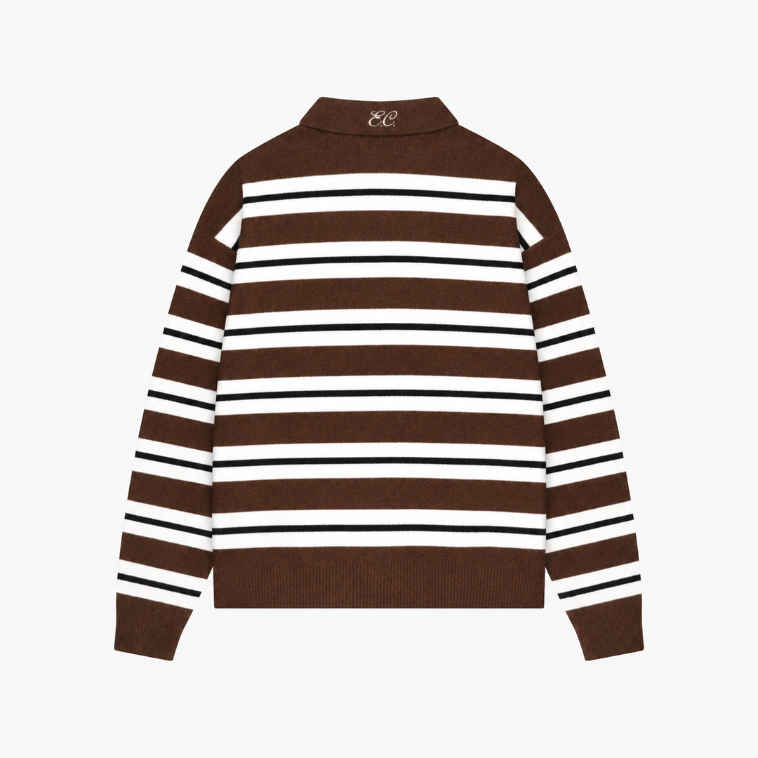 Striped Knitted Polo | Brown/White