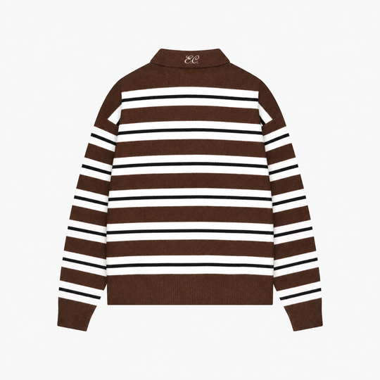 Striped Knitted Polo | Brown/White