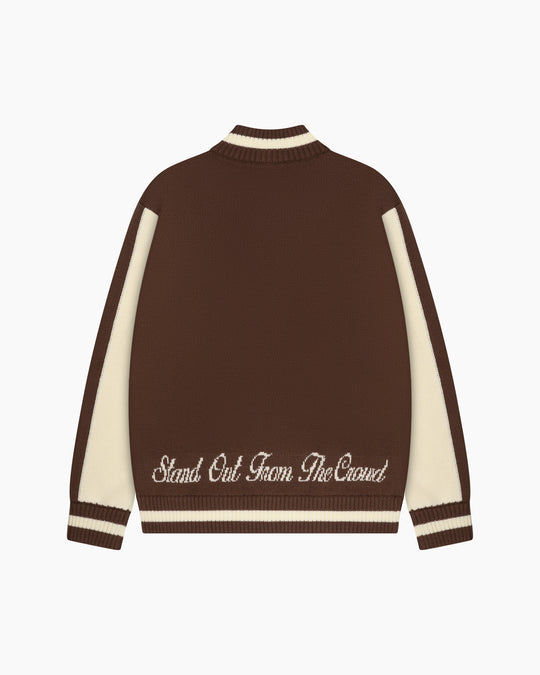 College Knitted Jacket | Cream/Brown