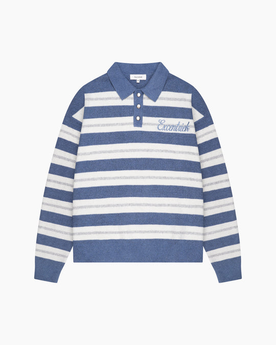 Striped Knitted Polo | Blue/White