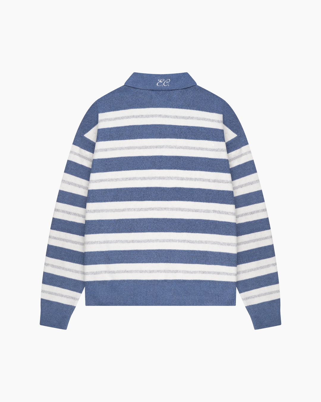 Striped Knitted Polo | Blue/White