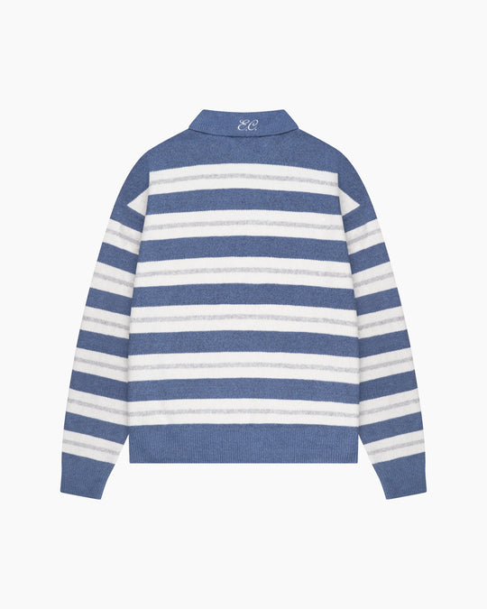 Striped Knitted Polo | Blue/White