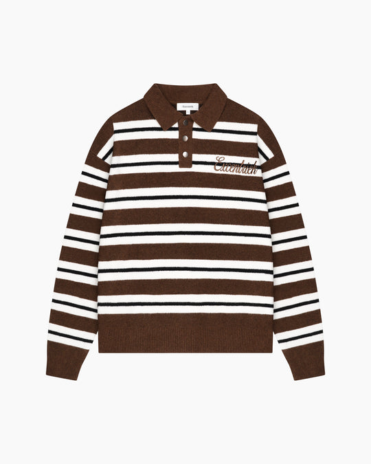 Striped Knitted Polo | Brown/White