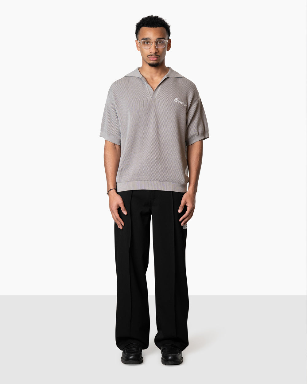 Initial Knitted Polo Marble Grey