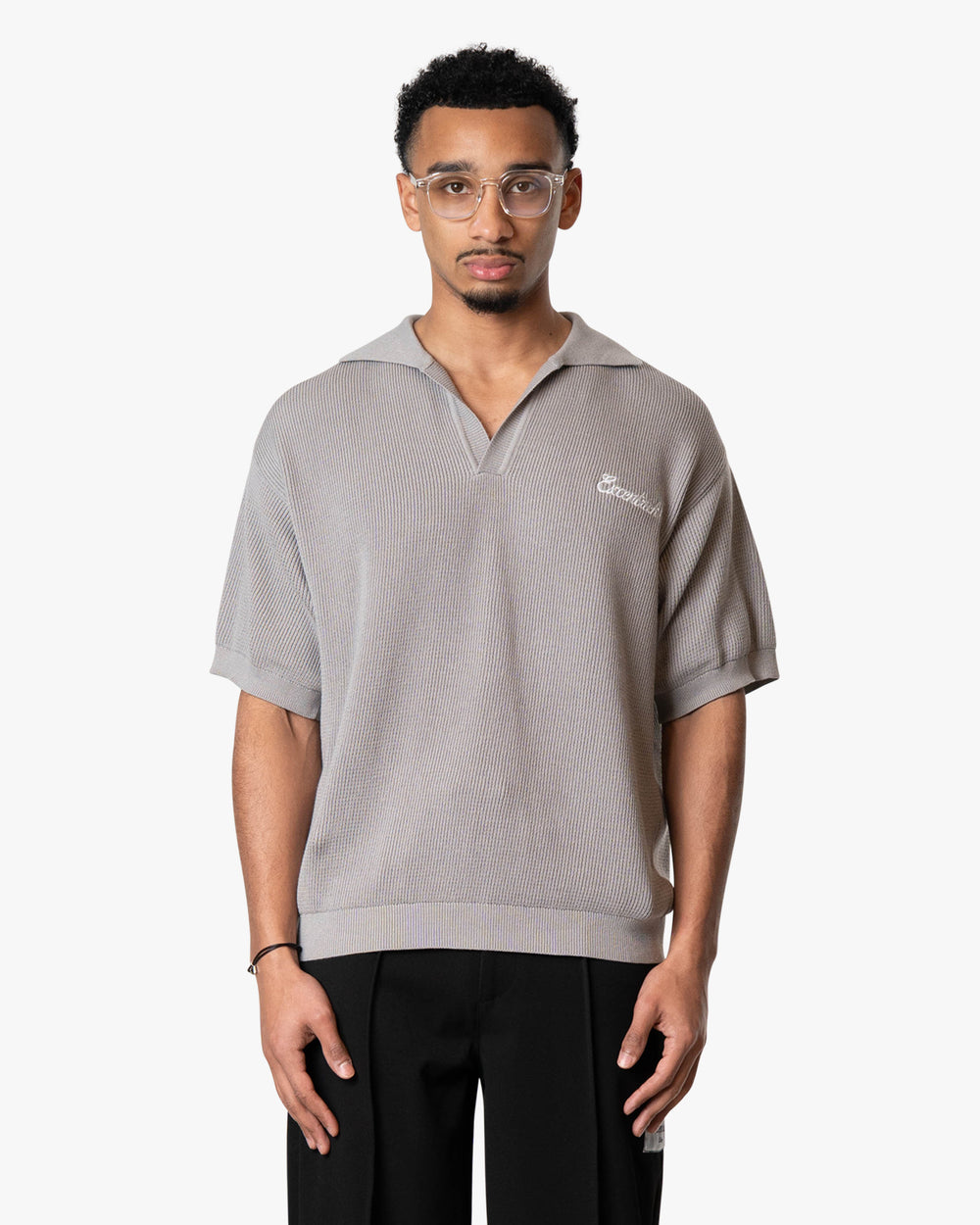 Initial Knitted Polo Marble Grey