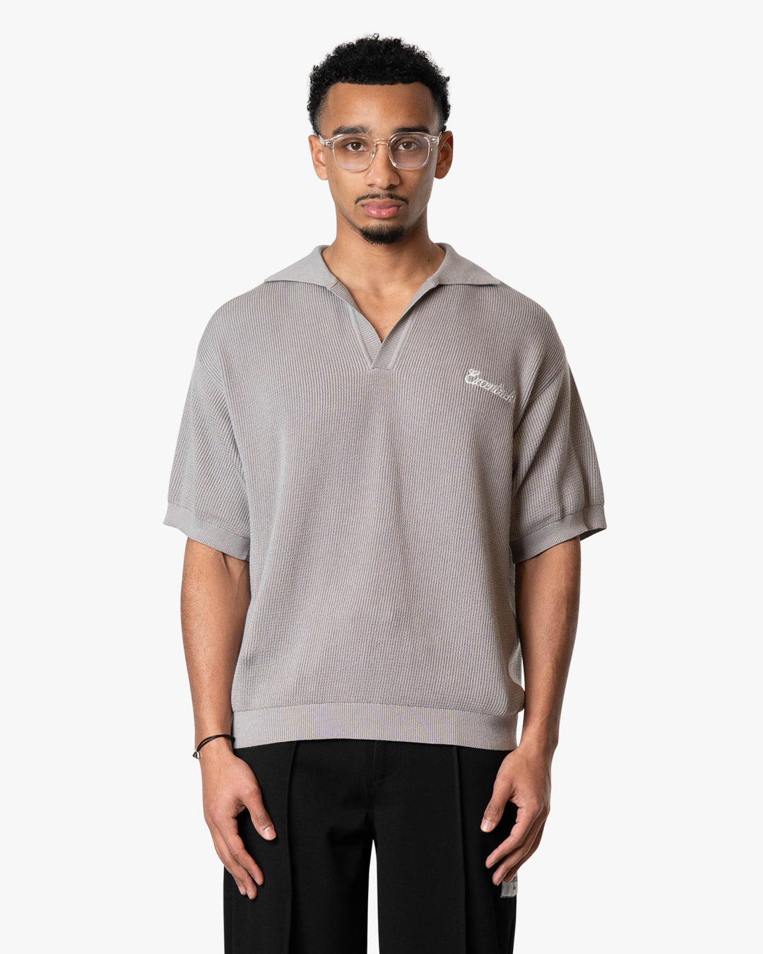 Initial Knitted Polo | Marble Grey