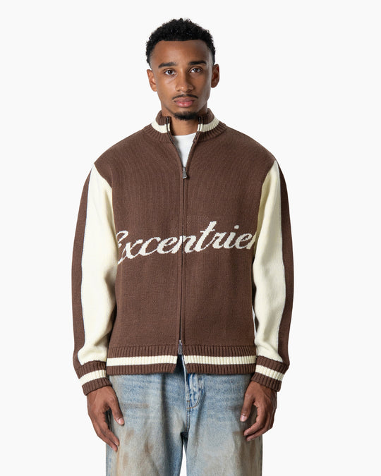 College Knitted Jacket | Cream/Brown