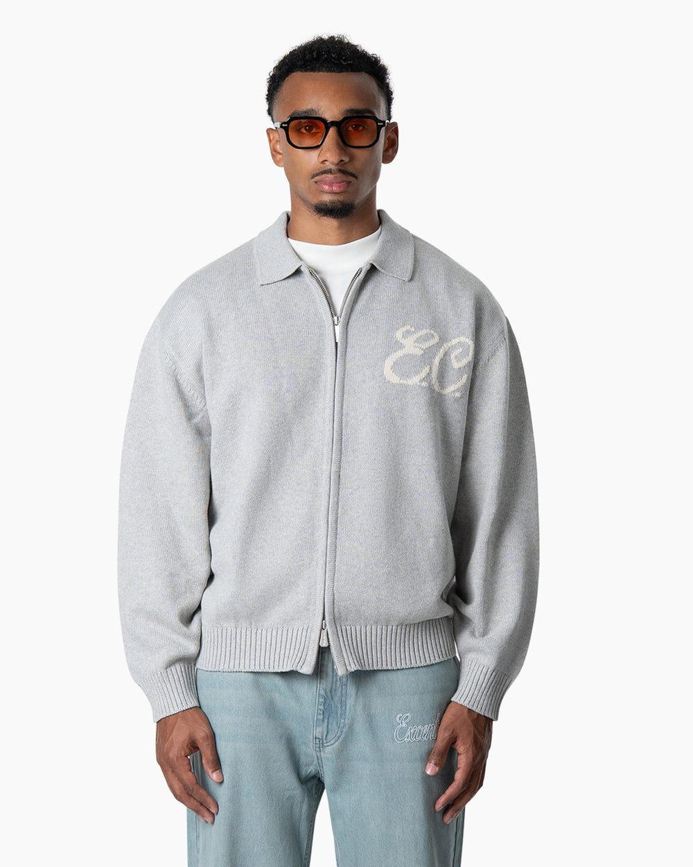 Zipped Cardigan | Marble Grey