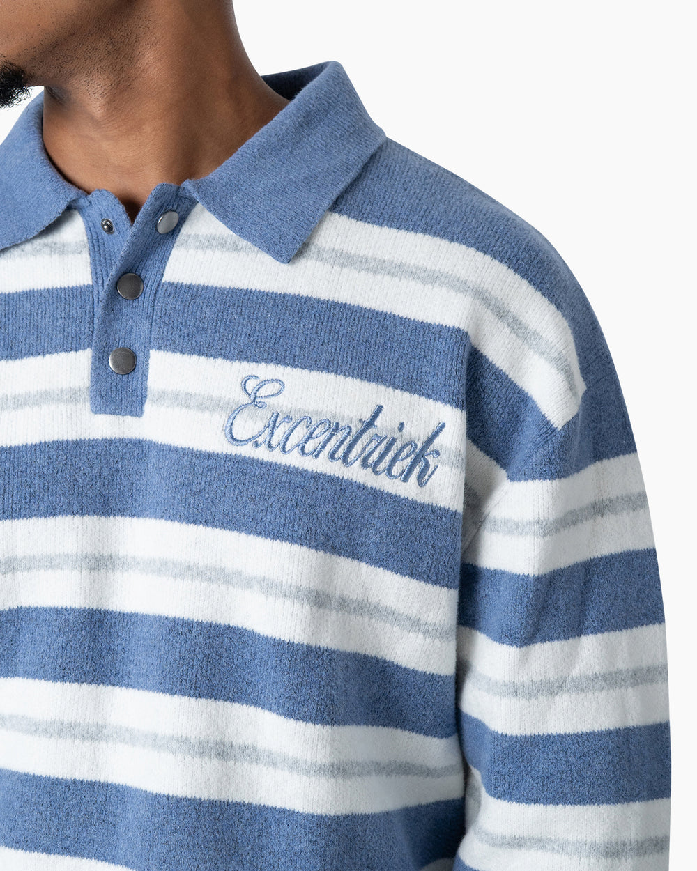 Striped Knitted Polo | Blue/White