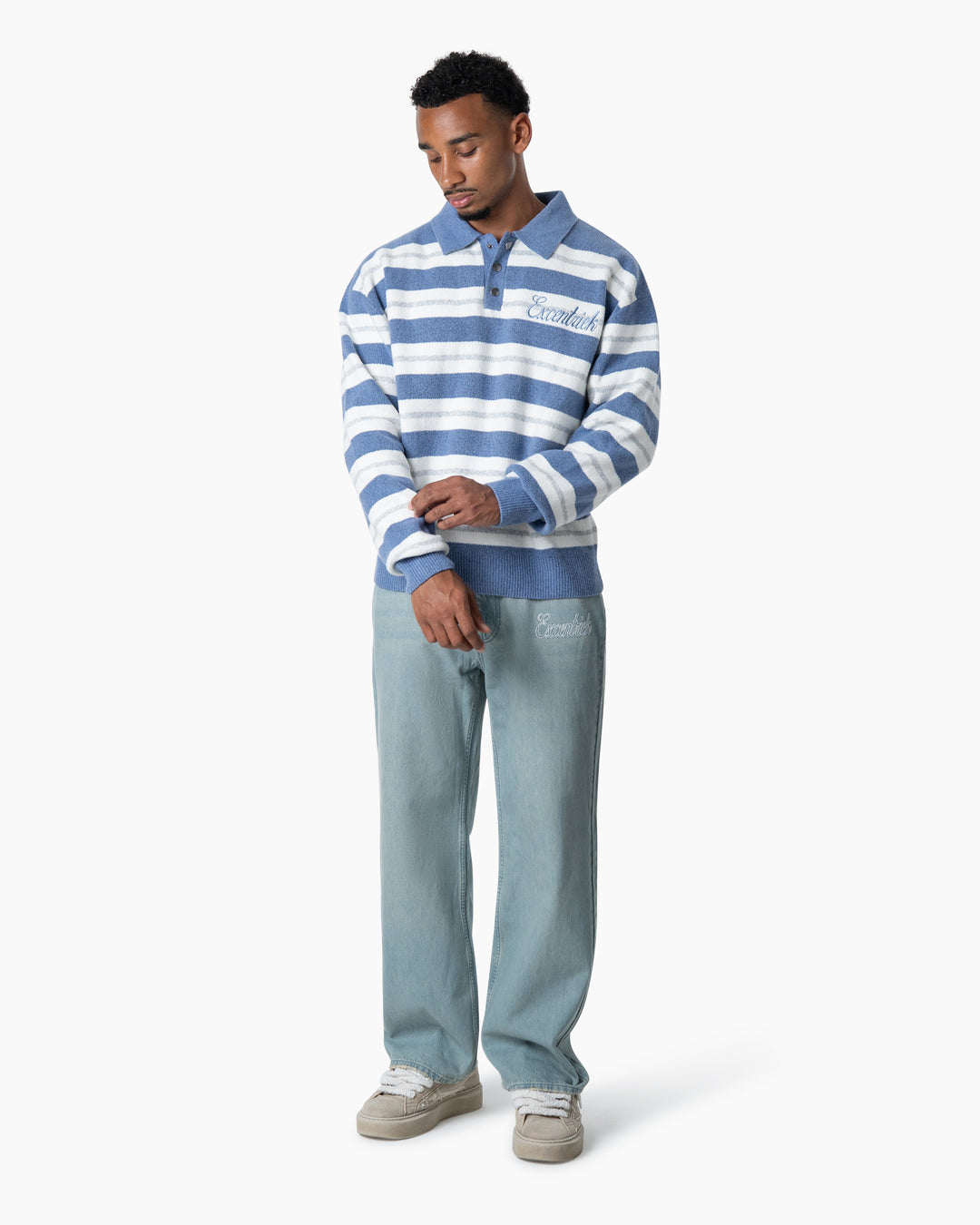 Striped Knitted Polo | Blue/White