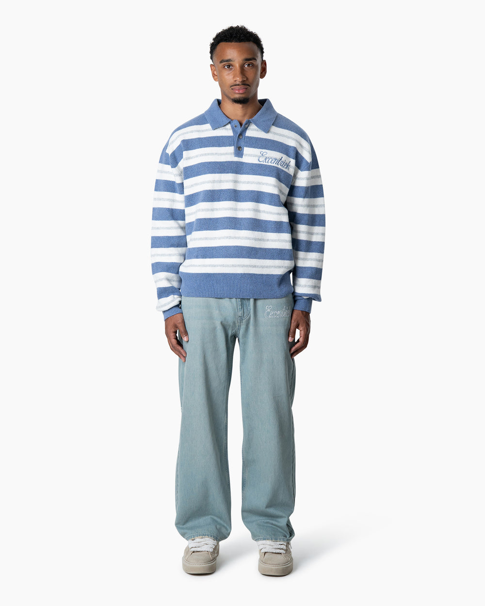 Striped Knitted Polo | Blue/White