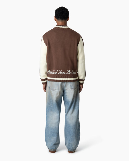 College Knitted Jacket | Cream/Brown