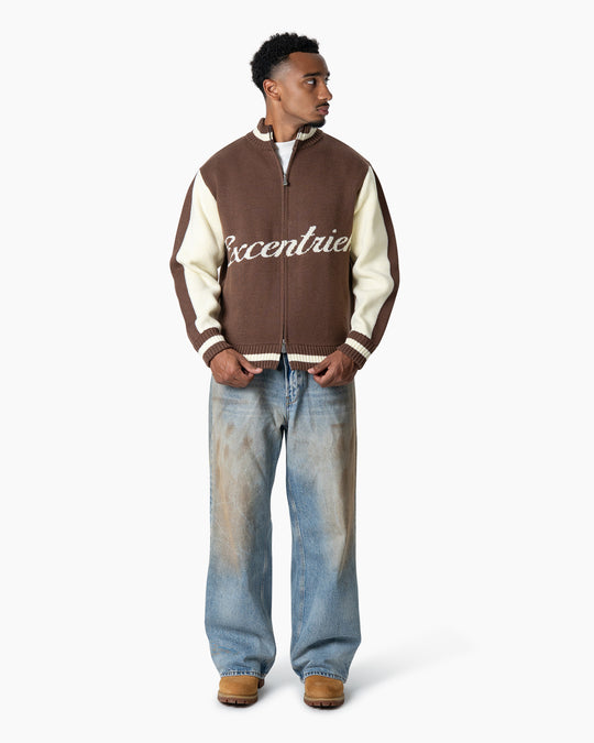 College Knitted Jacket | Cream/Brown