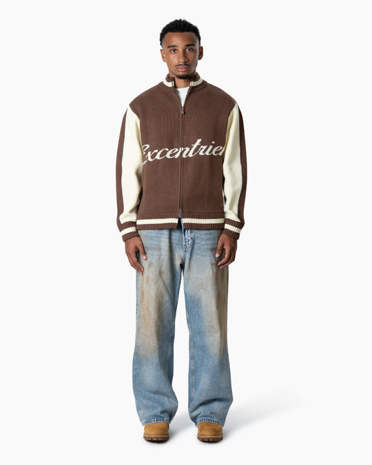 College Knitted Jacket | Cream/Brown
