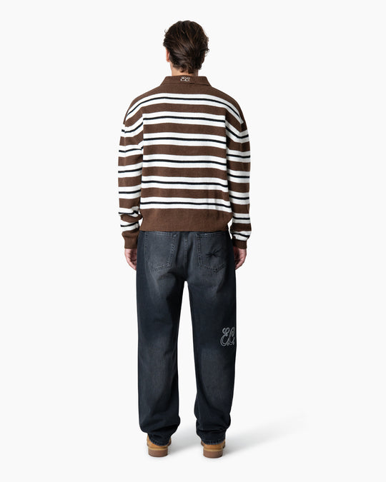 Striped Knitted Polo | Brown/White