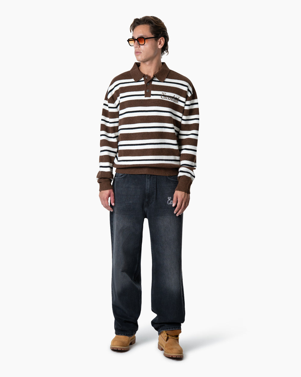 Striped Knitted Polo | Brown/White