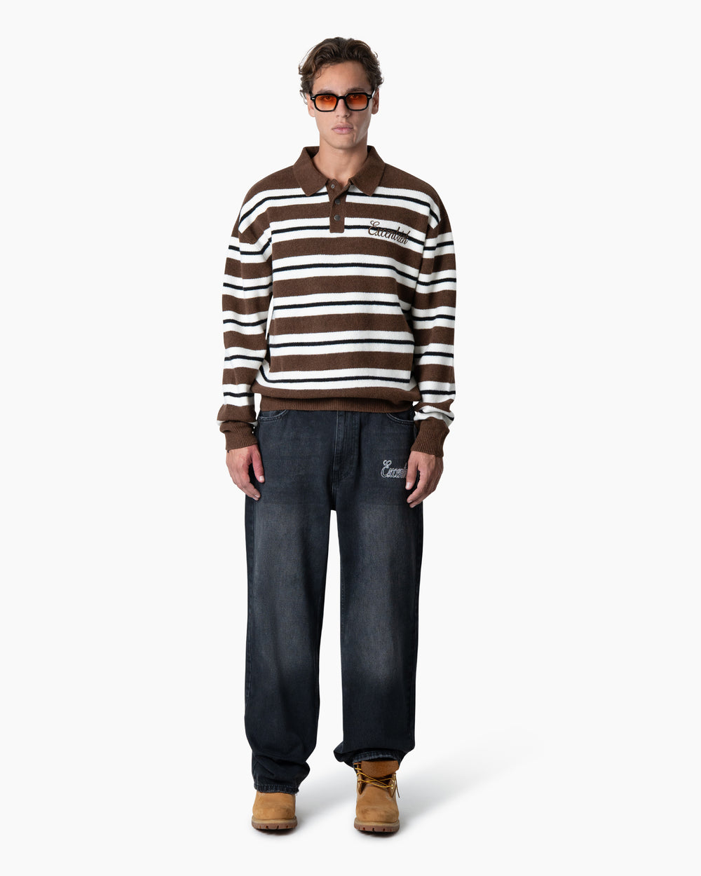 Striped Knitted Polo | Brown/White