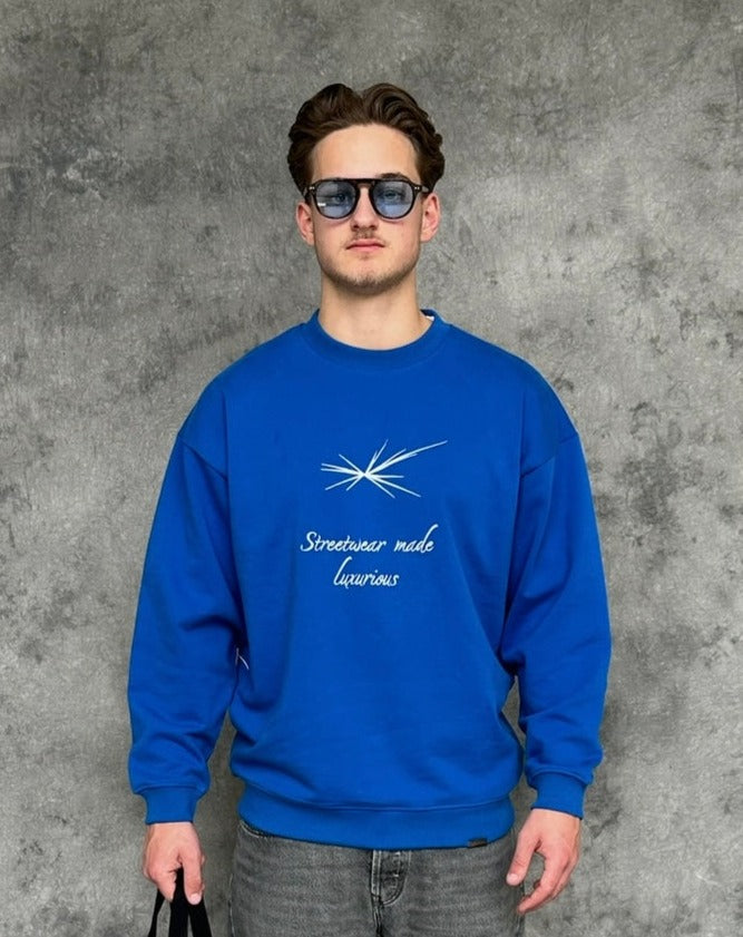 Crossed Lines Heavy Sweater Cobalt Blue